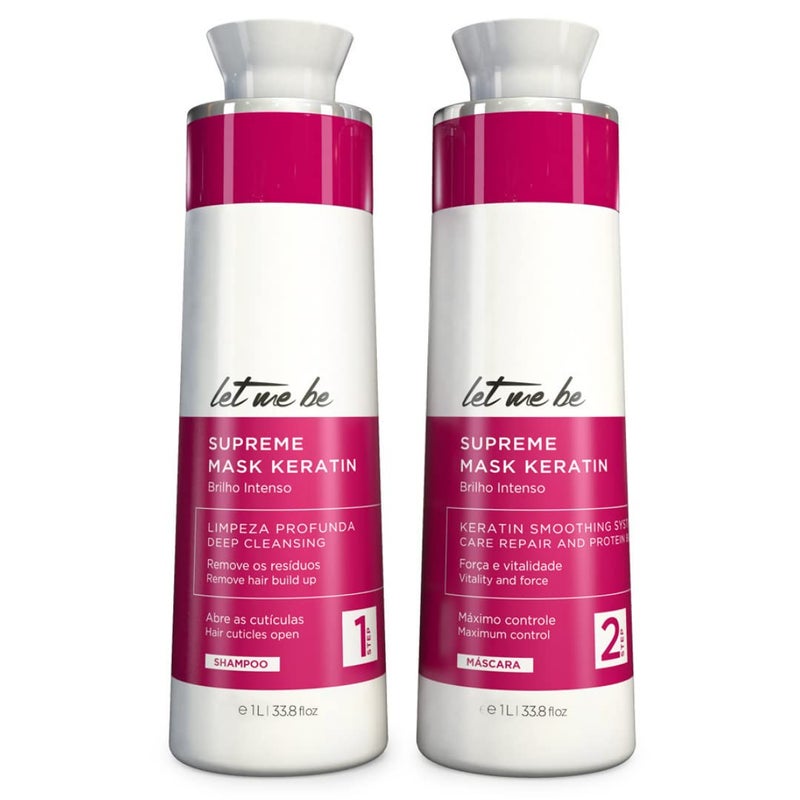Let Me Be Keratin Hair Kit â€“ Progressive Supreme Mask & Deep Cleansing Shampoo 2x1L (33.8 fl oz) â€“ Frizz Control, Intense Shine â€“ Professional Smoothing System for All Hair Types - Image 1